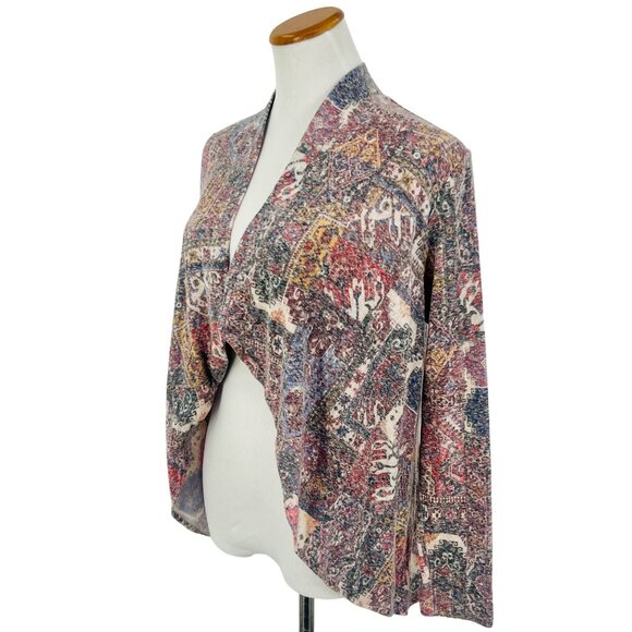 Anthropologie Open Front Multicolored Knit Cardigan | Boho Cottagecore Artsy L - Picture 12 of 16